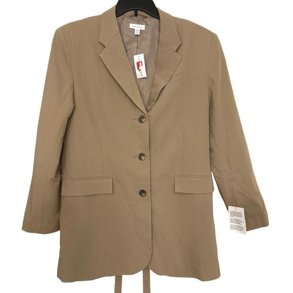 TOPSHOP NWT Tan Long Line Belted Button Down Blazer 8 - Picture 5 of 12